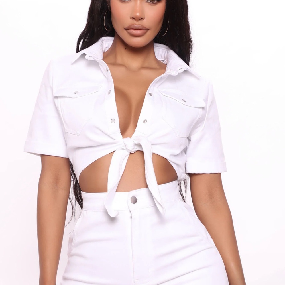 Fashion Nova White Button Down Cut Out Jumpsuit